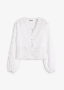 Blusa con inserto effetto uncinetto e frange, bonprix