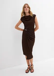 Abito midi drappeggiato con effetto a coste, bonprix