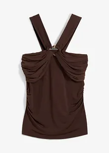 Top con scollo all'americana e fibbia decorativa martellata, bonprix