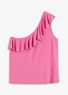 Top monospalla con volant in misto viscosa morbido, bonprix