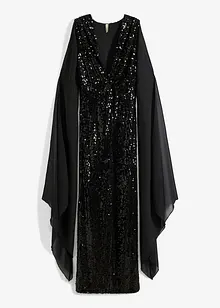 Abito con paillettes e maniche lunghe in chiffon, bonprix