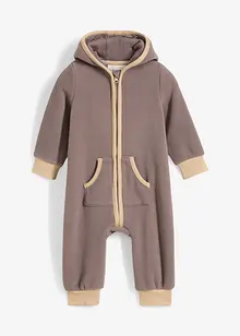 Tutina in pile con cappuccio e applicazione a forma di orsetto, bonprix