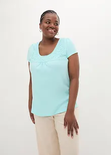 Maglia in cotone con pizzo a maniche corte, bonprix