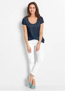 Maglia in cotone con pizzo a maniche corte, bonprix