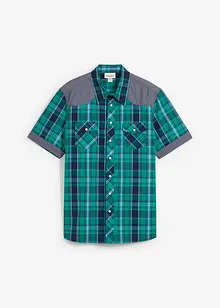 Camicia a maniche corte con inserto in denim, bonprix