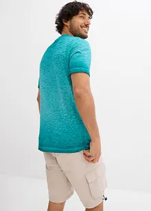 Maglia serafino a maniche corte  in puro cotone biologico effetto lavato, bonprix