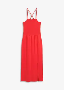 Abito midi in jersey robusto con inserto smock e spacco, bonprix
