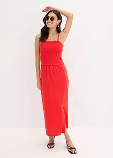 Abito midi in jersey robusto con inserto smock e spacco, bonprix
