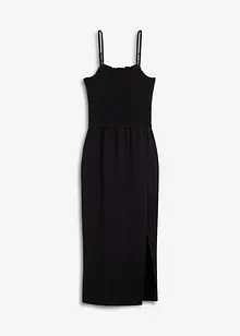 Abito midi in jersey robusto con inserto smock e spacco, bonprix