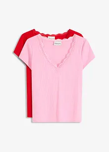 Maglia a costine con dettaglio in pizzo (pacco da 2), bonprix