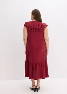 Abito midi con volant in crêpe operato, bonprix