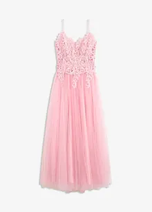 Abito lungo in delicato tulle con pizzo, bonprix