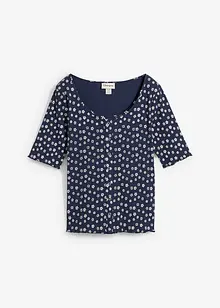 Maglia a coste a mezze maniche con stampa a fiori, bonprix