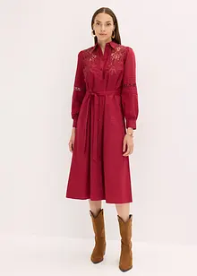 Abito midi di cotone con inserti di pizzo, bonprix