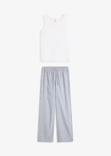 Pigiama con top a costine e pantaloni in tessuto, bonprix