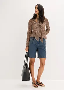 Blusa in mesh con volant e fiocco, bonprix