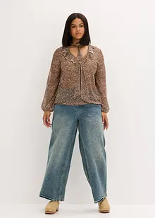 Blusa in mesh con volant e fiocco, bonprix
