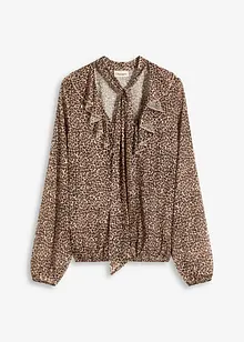 Blusa in mesh con volant e fiocco, bonprix