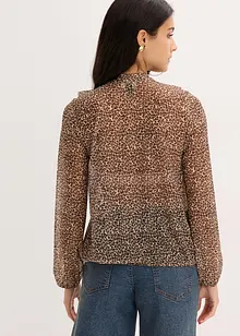 Blusa in mesh con volant e fiocco, bonprix