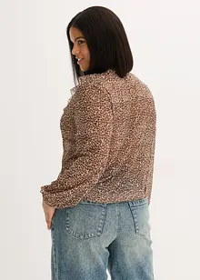 Blusa in mesh con volant e fiocco, bonprix