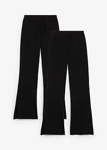 Pantaloni a gamba svasata in jersey elasticizzato misto con cotone biologico (confezione da 2), bonprix