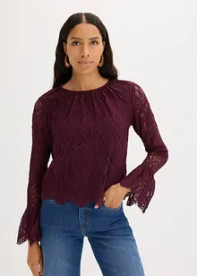 Blusa in pizzo con volant, bonprix