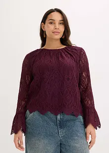 Blusa in pizzo con volant, bonprix