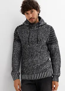 Maglione in filato grosso con cappuccio e dettagli stile biker, bonprix