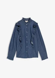Camicia in denim in puro cotone con volants, bonprix