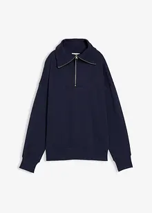 Felpa a collo ampio con zip in misto cotone morbido, bonprix