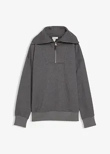 Felpa a collo ampio con zip in misto cotone morbido, bonprix