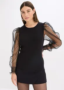 Maglione in filato fine con maniche in mesh, bonprix