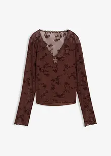 Maglia a maniche lunghe con motivo floccato, bonprix