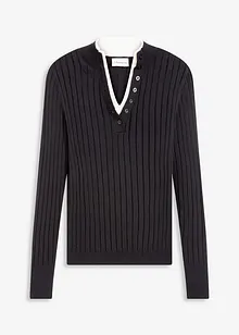 Maglione a coste con effetto 2 in 1 in filato fine di viscosa, bonprix