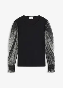Maglione in filato fine con maniche in mesh, bonprix