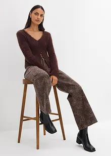 Pantaloni in twill leopardati wide leg, bonprix