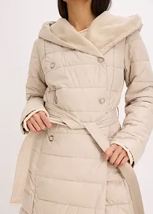 Cappotto trapuntato con inserto in simil lana e cintura da annodare, bonprix