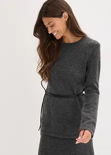 Maglia con percentuale di lana e cinturina in similpelle, bonprix