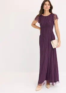 Abito lungo in tulle delicato con ricamo e perline, bonprix