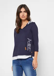 Maglia con cappuccio e maniche a 3/4 in puro cotone, bonprix