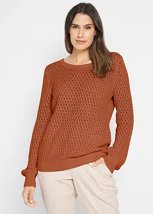 Maglione in maglia operata di misto cotone, bonprix