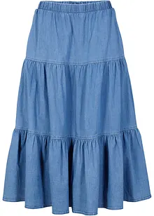 Gonna di jeans midi a balze, bonprix