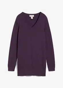 Maglione lungo basic in filato fine con scollo a V, bonprix
