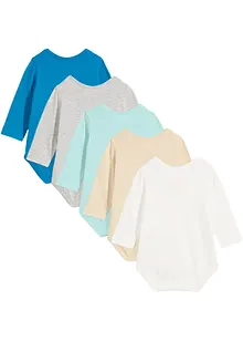Body a maniche lunghe in puro cotone biologico (pacco da 5), bonprix