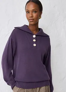 Maglione in lana merino a collo ampio con bottoni, bonprix
