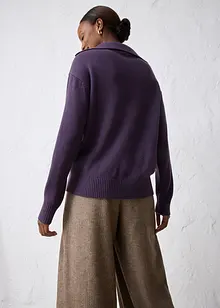 Maglione in lana merino a collo ampio con bottoni, bonprix