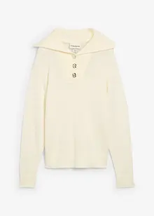 Maglione in lana merino a collo ampio con bottoni, bonprix