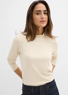 Maglia a maniche lunghe con collo dritto e poliammide riciclata, bonprix