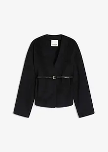Blazer oversize effetto lana sfoderato, con cintura, bonprix