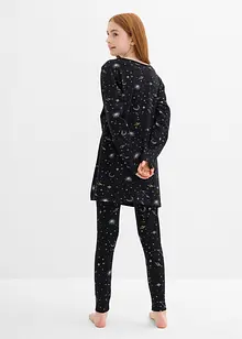 Maglia lunga e leggings con cotone biologico morbido e stampa glitterata (set 4 pezzi), bonprix